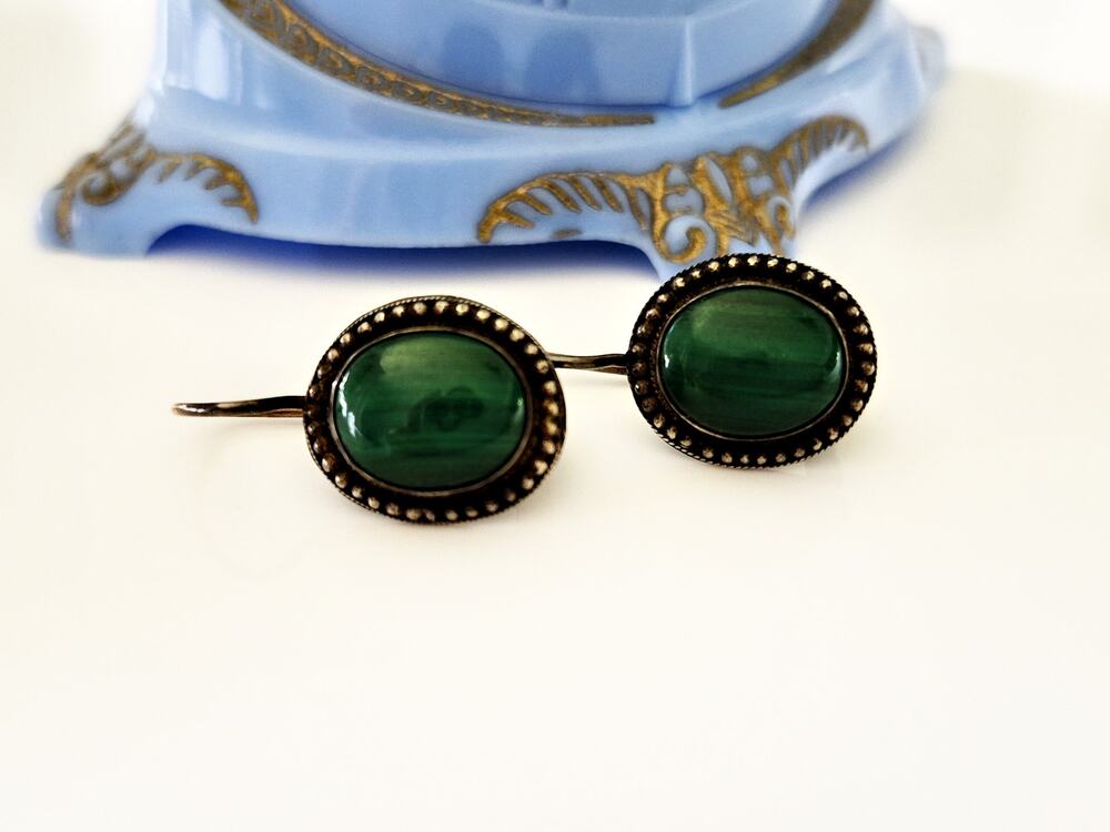 Vintage Sterling Silver Southwestern Navajo Malachite Earrings